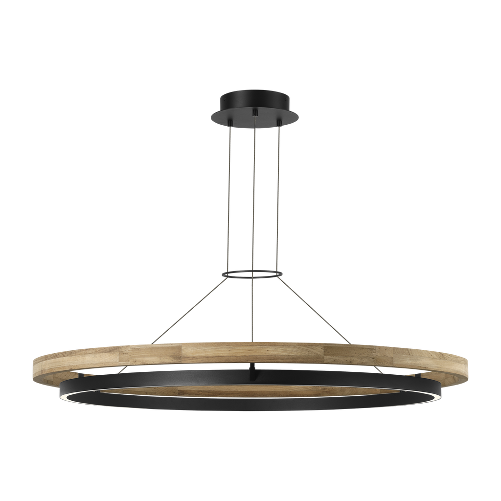 Grace 48 Outdoor Chandelier textured Black and teak wood 3000K 90 CRI