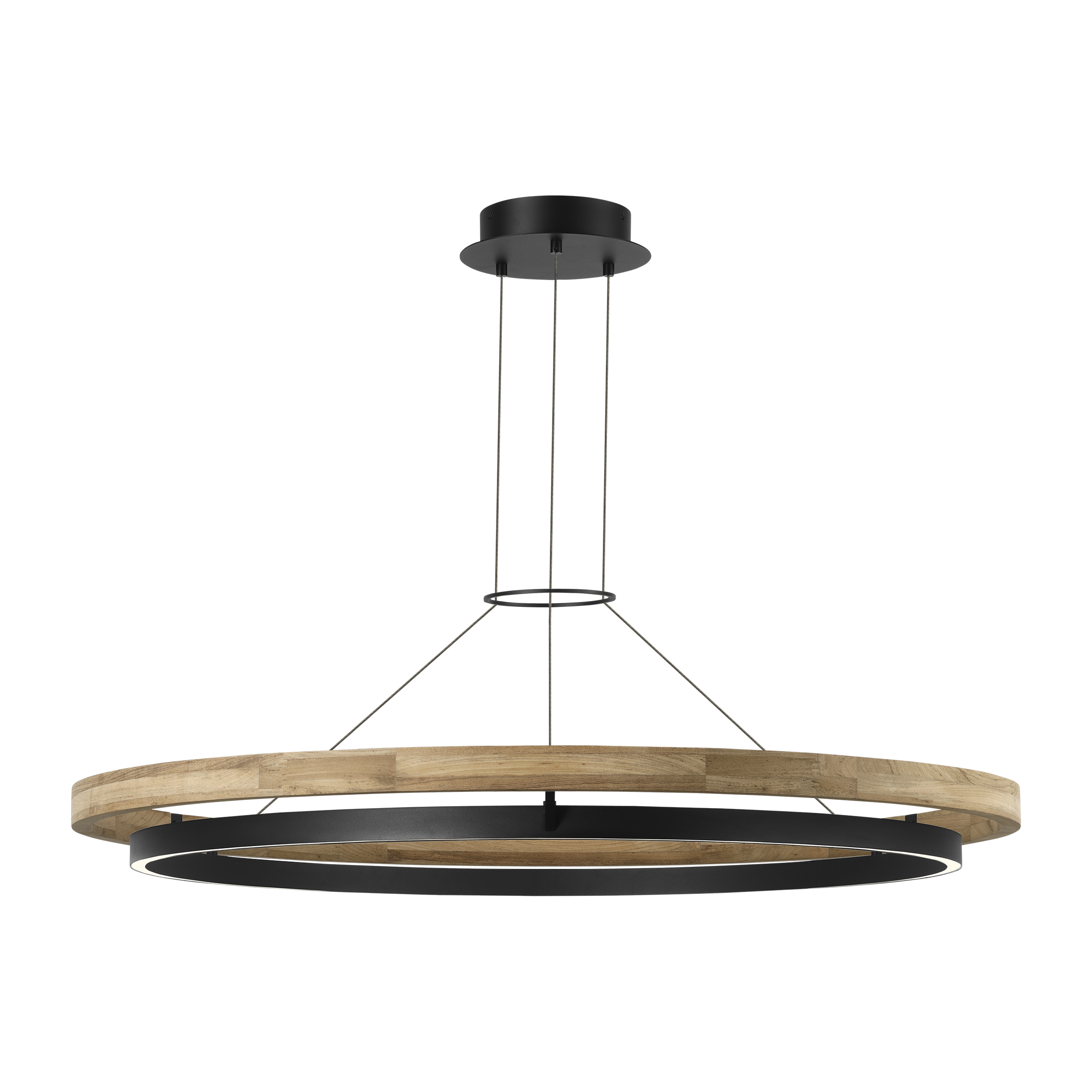 Grace 48 Outdoor Chandelier textured Black and teak wood 3000K 90 CRI
