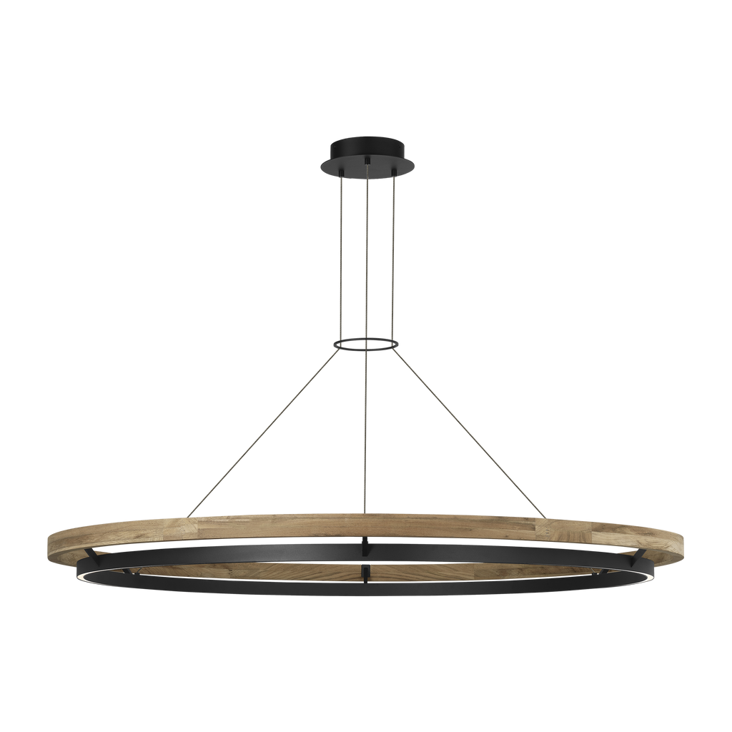 Grace 65 Outdoor Chandelier textured Black and teak wood 3000K 90 CRI