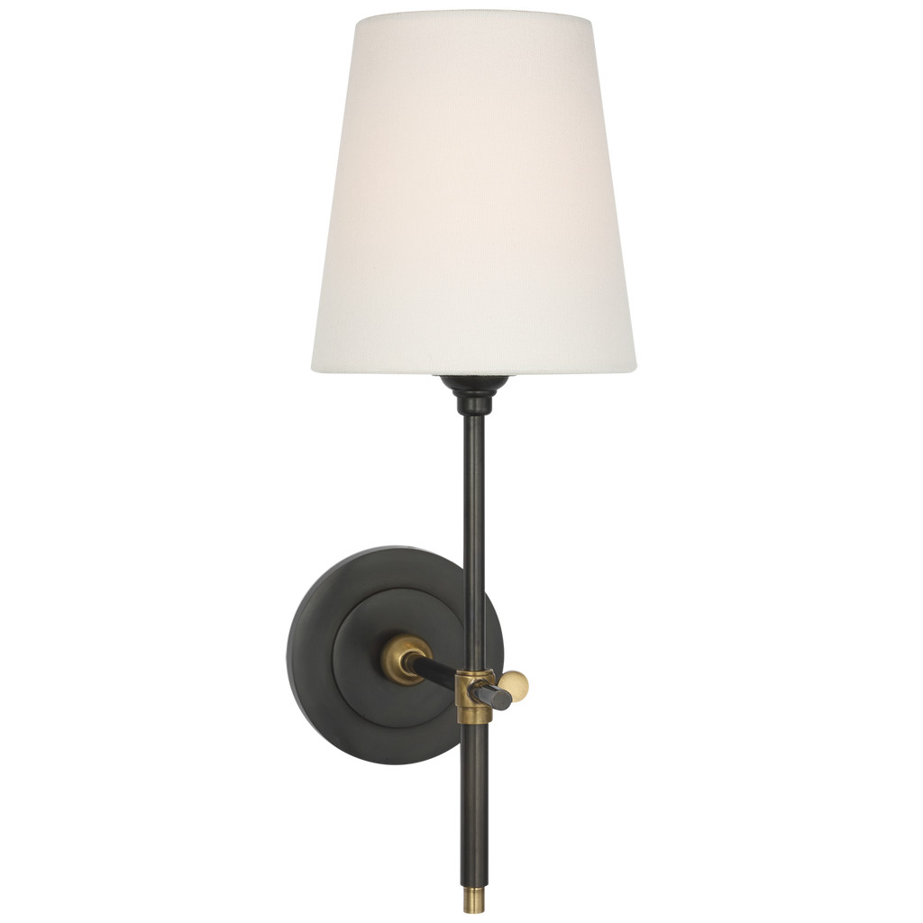 Bryant 15" Cordless Sconce | Bronze and Hand-Rubbed Antique Brass | Linen Shade