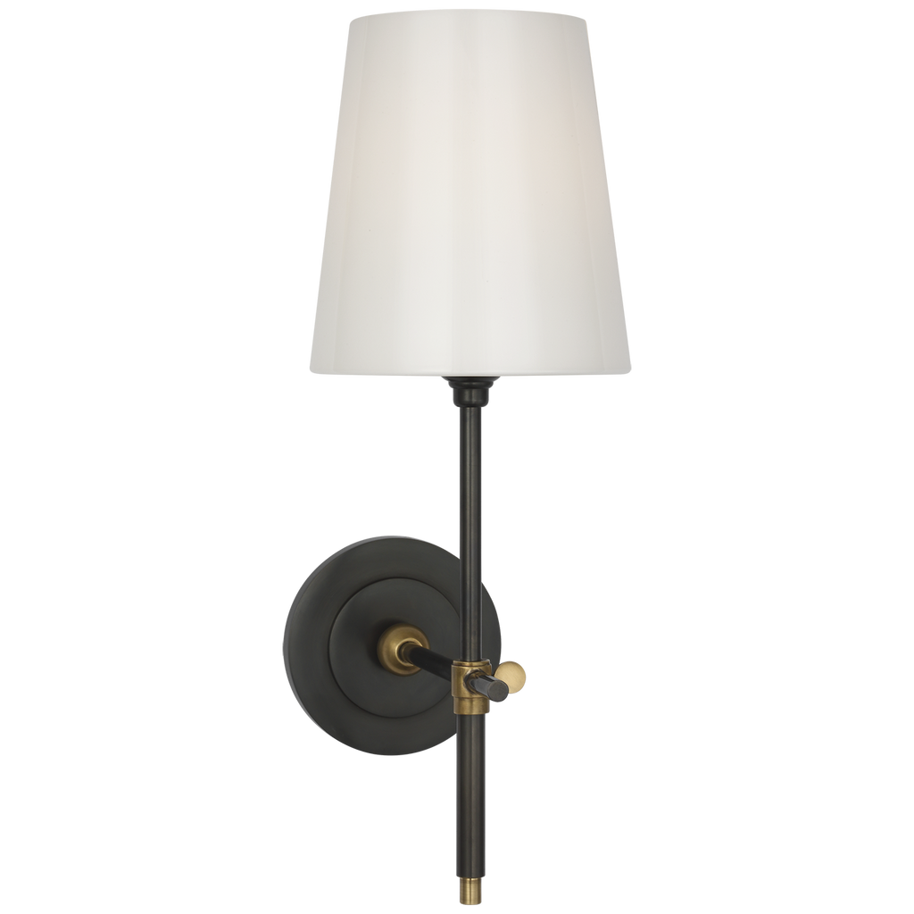 Bryant 15" Cordless Bath Sconce | Bronze and Hand-Rubbed Antique Brass | White Glass