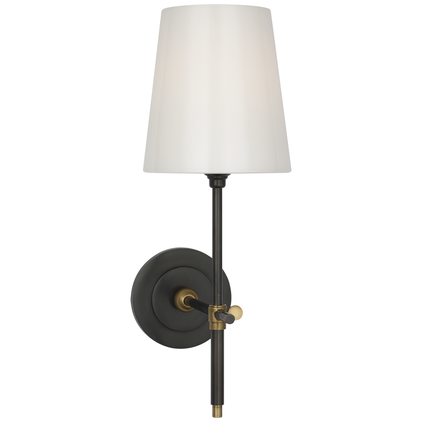 Bryant 15" Cordless Bath Sconce | Bronze and Hand-Rubbed Antique Brass | White Glass