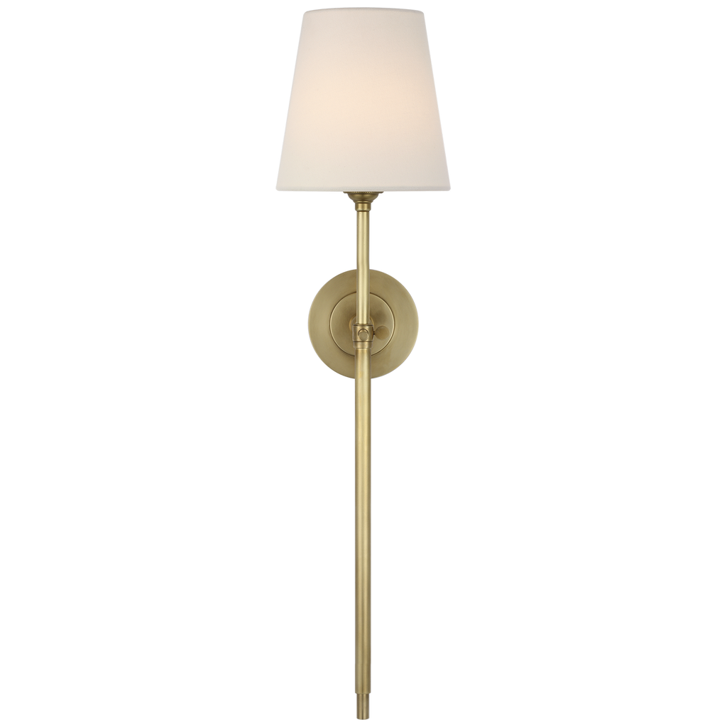 Bryant 27" Cordless Tail Sconce | Hand-Rubbed Antique Brass | Linen Shade