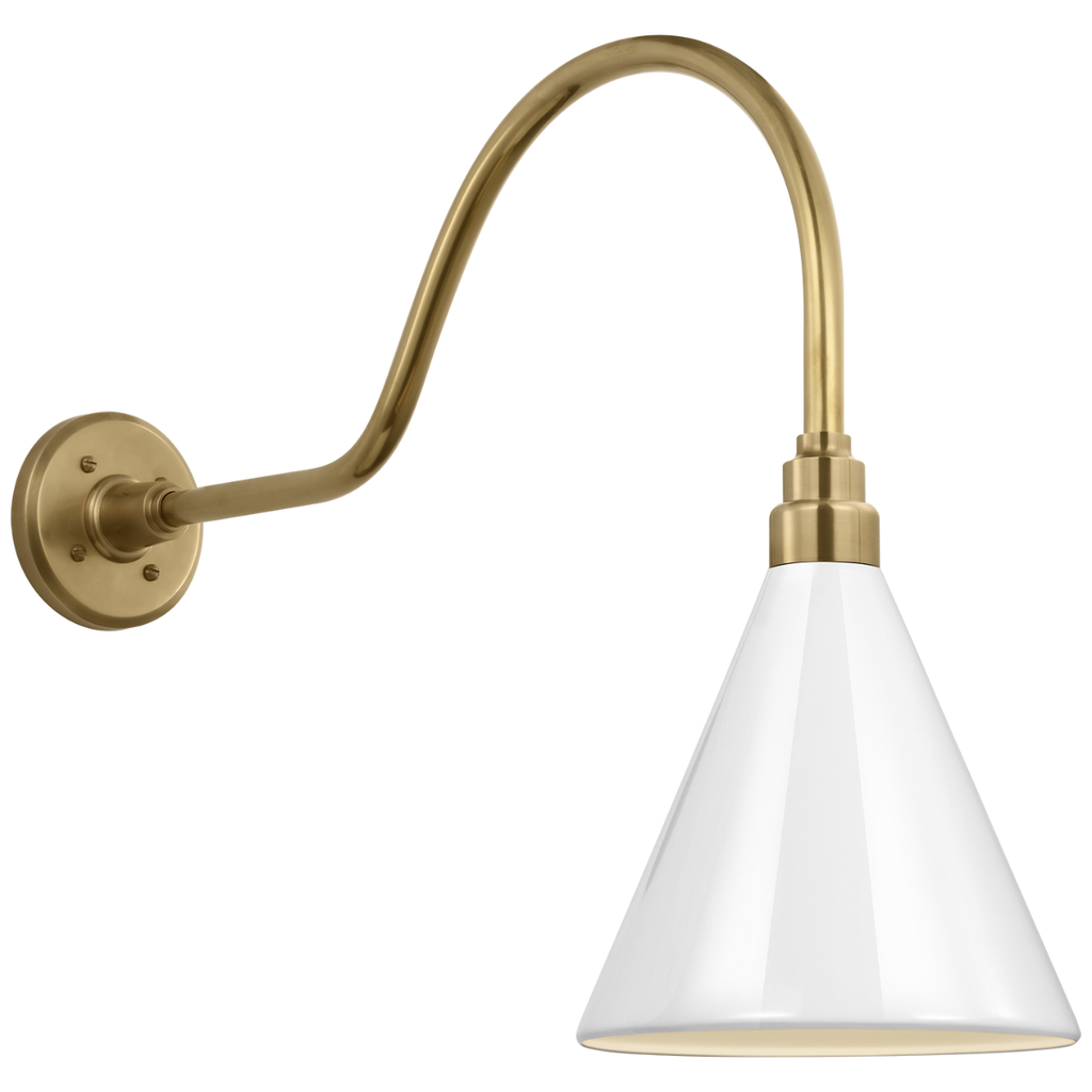 Academy 23" Flynn Barn Light | Hand-Rubbed Antique Brass | 9 | 9" White Conical Savannah Shade