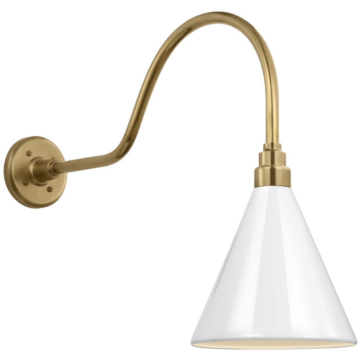 Academy 23" Flynn Barn Light | Hand-Rubbed Antique Brass | 9 | 9" White Conical Savannah Shade