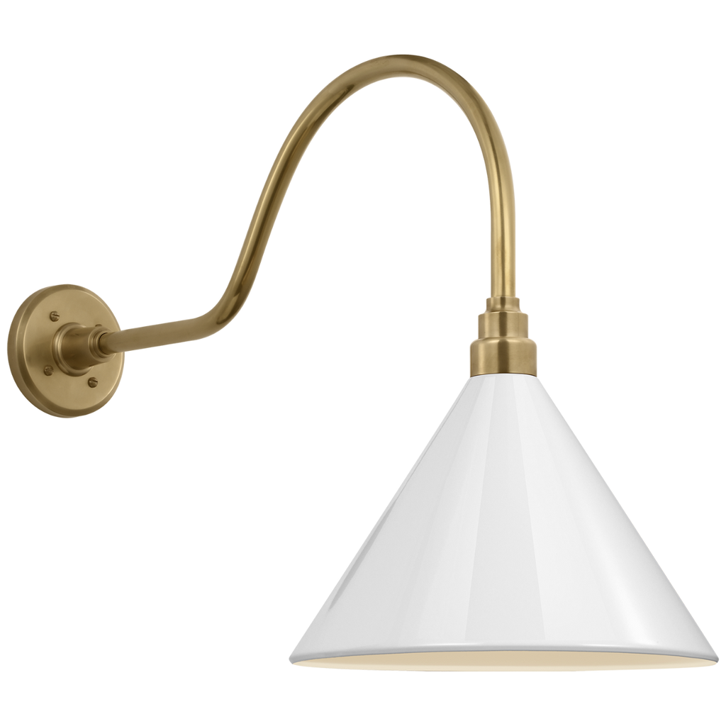 Academy 23" Flynn Barn Light | Hand-Rubbed Antique Brass | 12.5 | 12.5" White Conical Savannah Shade
