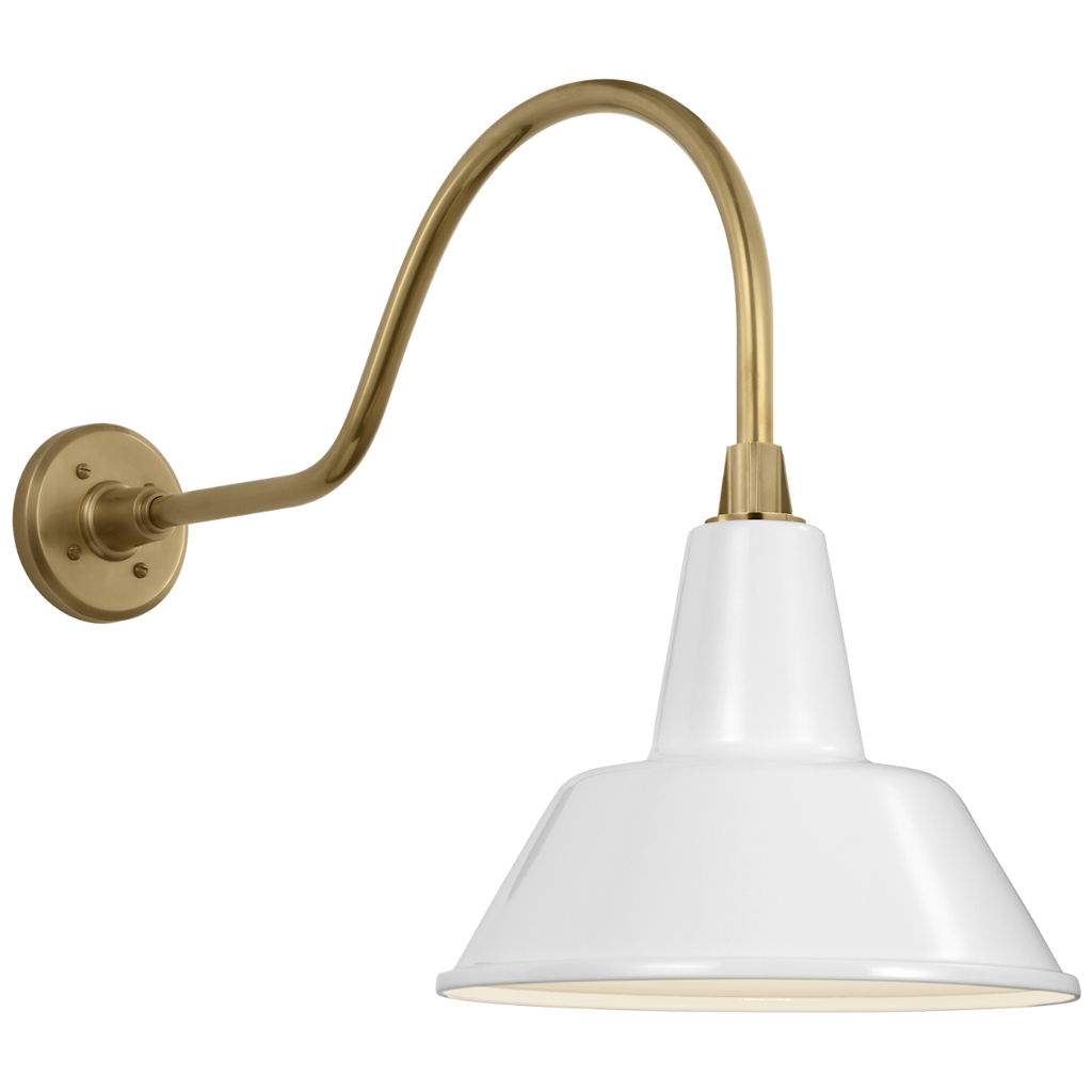 Academy 23" Flynn Barn Light | Hand-Rubbed Antique Brass | 12.5 | 12.5" White Bowers Shade