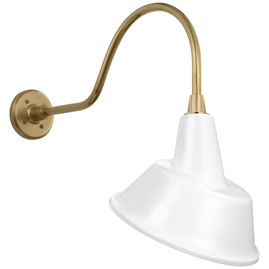 Academy 23" Flynn Barn Light | Hand-Rubbed Antique Brass | 12.5 | 12.5" White Tilted Bowers Shade