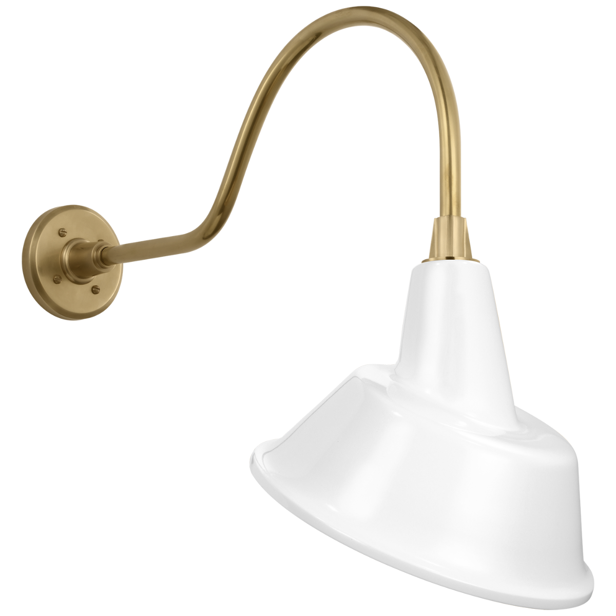 Academy 23" Flynn Barn Light | Hand-Rubbed Antique Brass | 12.5 | 12.5" White Tilted Bowers Shade