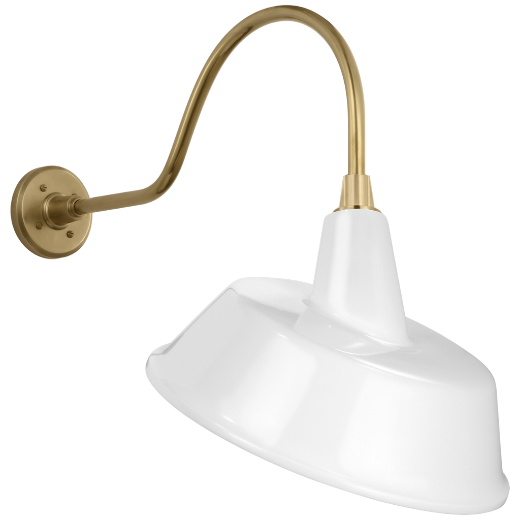 Academy 23" Flynn Barn Light | Hand-Rubbed Antique Brass | 16 | 16" White Tilted Bowers Shade
