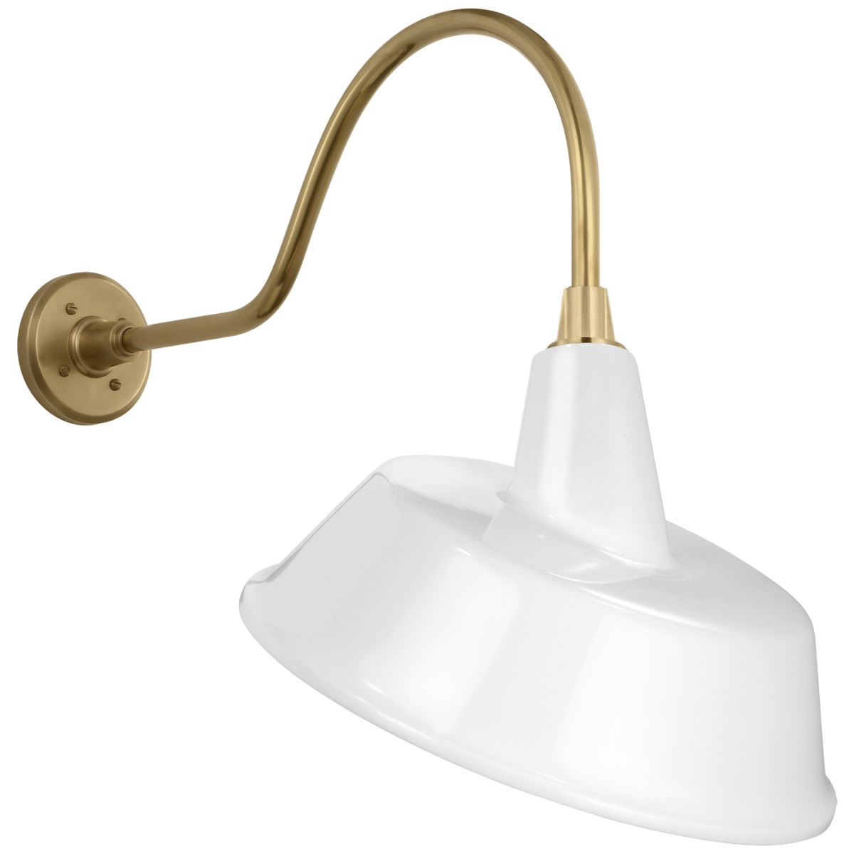Academy 23" Flynn Barn Light | Hand-Rubbed Antique Brass | 16 | 16" White Tilted Bowers Shade