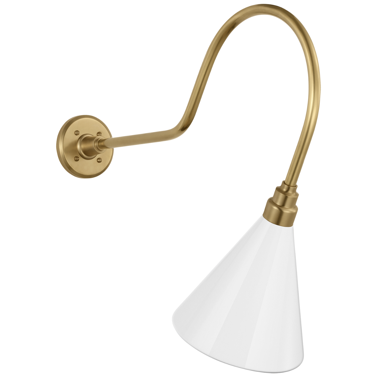 Academy 26" Angled Flynn Barn Light | Hand-Rubbed Antique Brass | 9 | 9" White Conical Savannah Shade