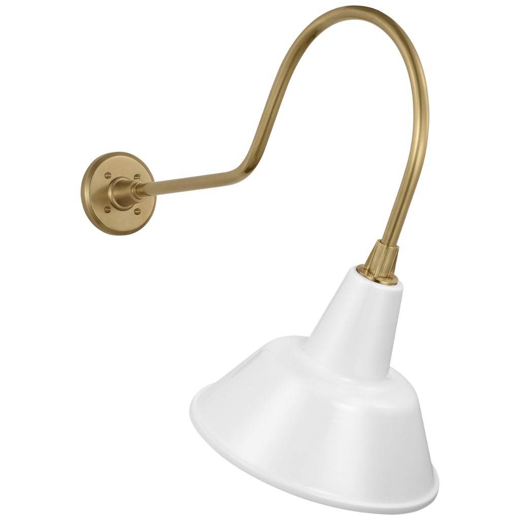 Academy 26" Angled Flynn Barn Light | Hand-Rubbed Antique Brass | 12.5 | 12.5" White Bowers Shade