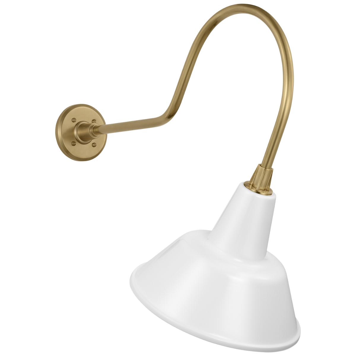 Academy 26" Angled Flynn Barn Light | Hand-Rubbed Antique Brass | 12.5 | 12.5" White Bowers Shade