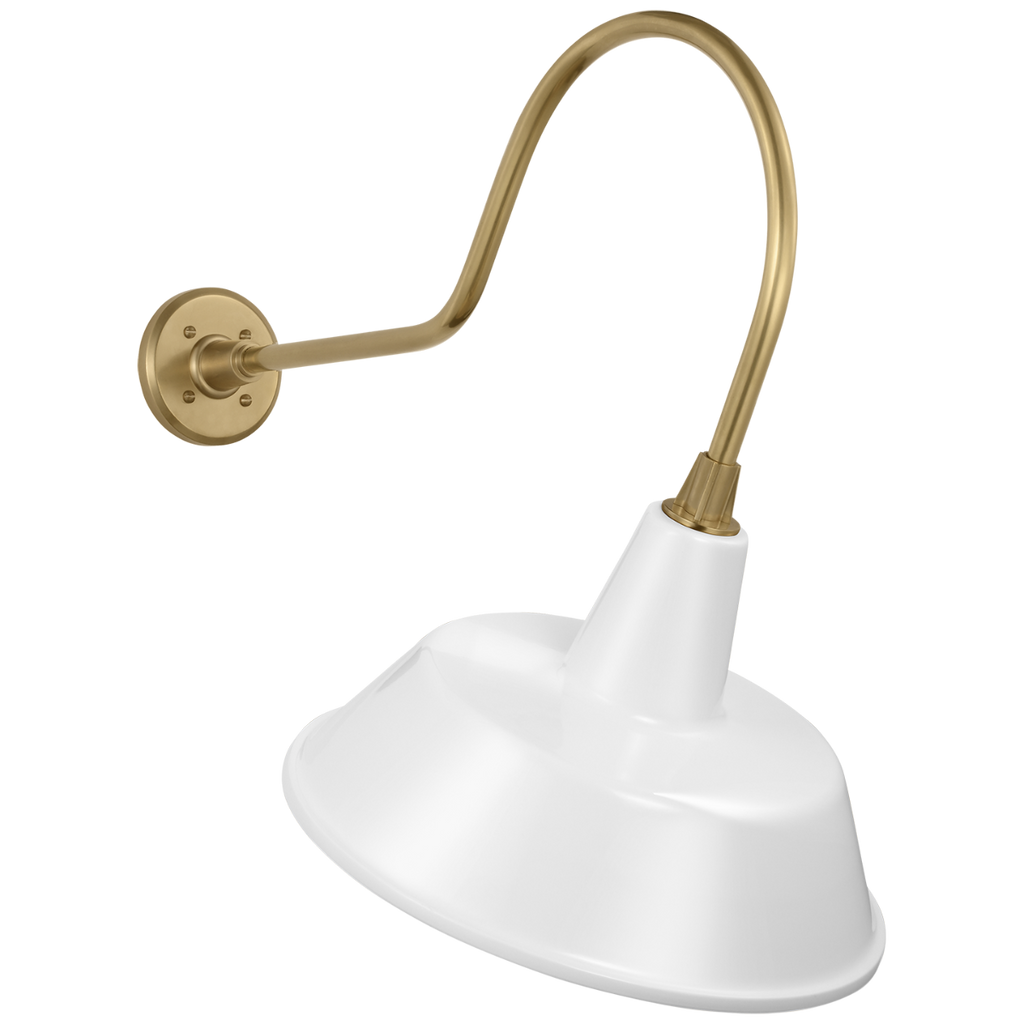 Academy 26" Angled Flynn Barn Light | Hand-Rubbed Antique Brass | 16 | 16" White Bowers Shade