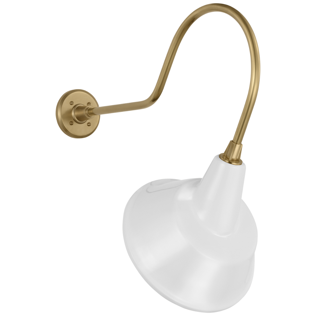 Academy 26" Angled Flynn Barn Light | Hand-Rubbed Antique Brass | 12.5 | 12.5" White Tilted Bowers Shade