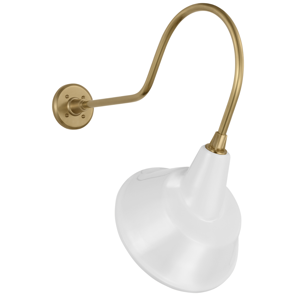 Academy 26" Angled Flynn Barn Light | Hand-Rubbed Antique Brass | 12.5 | 12.5" White Tilted Bowers Shade