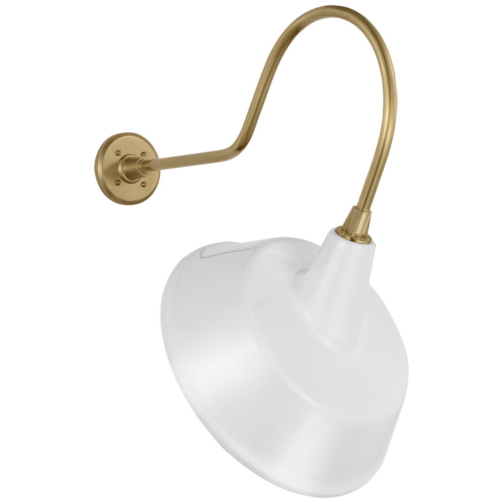Academy 26" Angled Flynn Barn Light | Hand-Rubbed Antique Brass | 16 | 16" White Tilted Bowers Shade