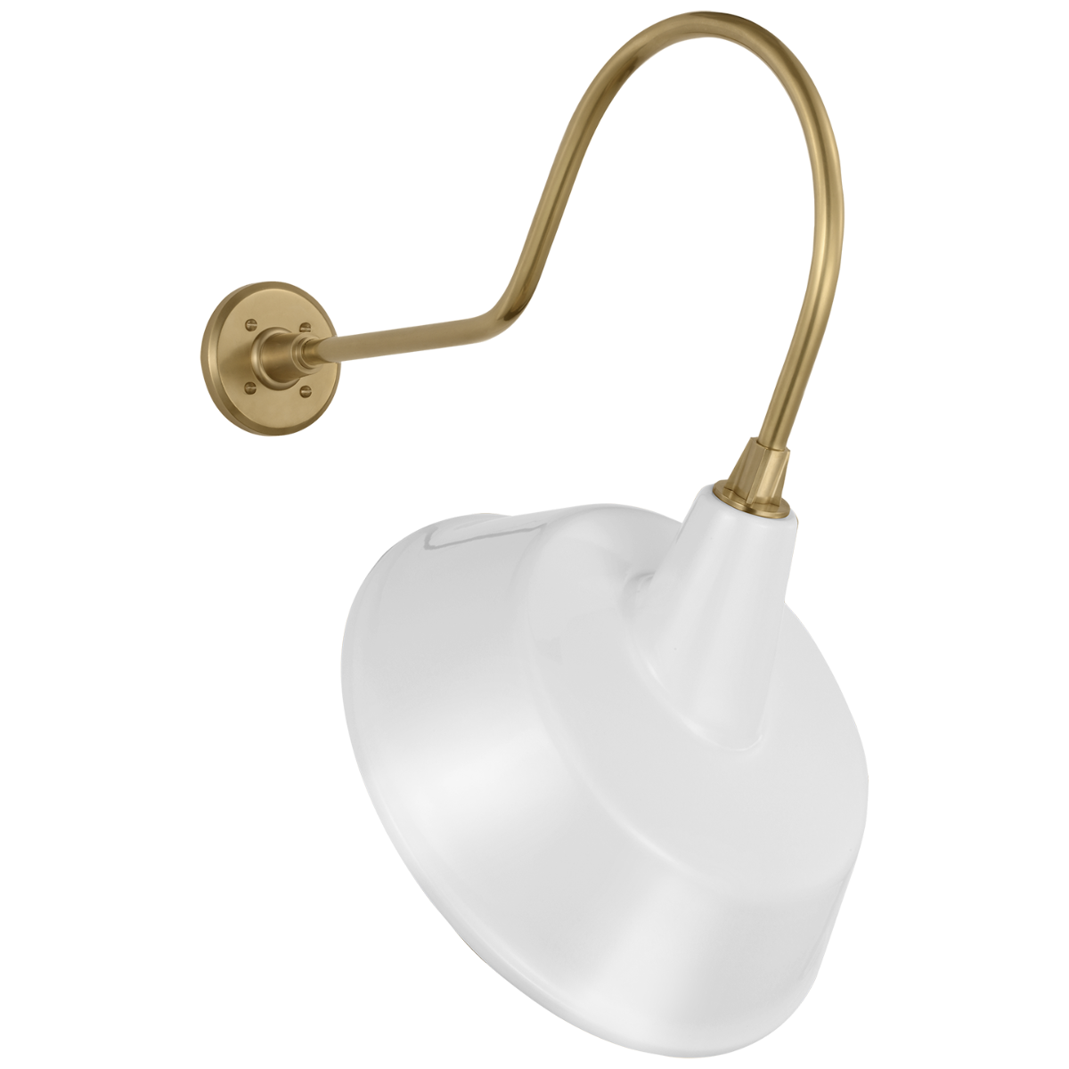 Academy 26" Angled Flynn Barn Light | Hand-Rubbed Antique Brass | 16 | 16" White Tilted Bowers Shade