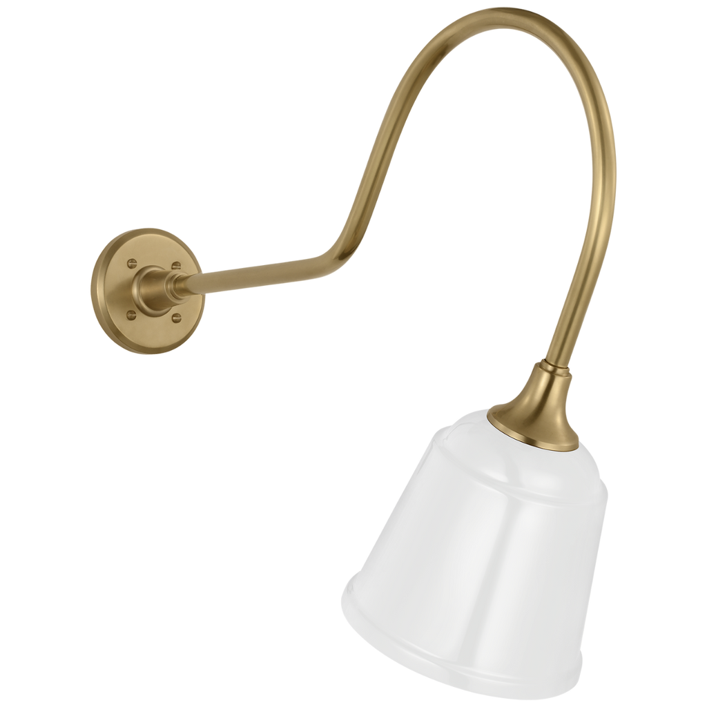 Academy 26" Angled Flynn Barn Light | Hand-Rubbed Antique Brass | 8 | 8" White Rockhouse Shade