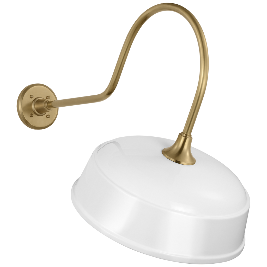 Academy 26" Angled Flynn Barn Light | Hand-Rubbed Antique Brass | 16 | 16" White Rockhouse Shade
