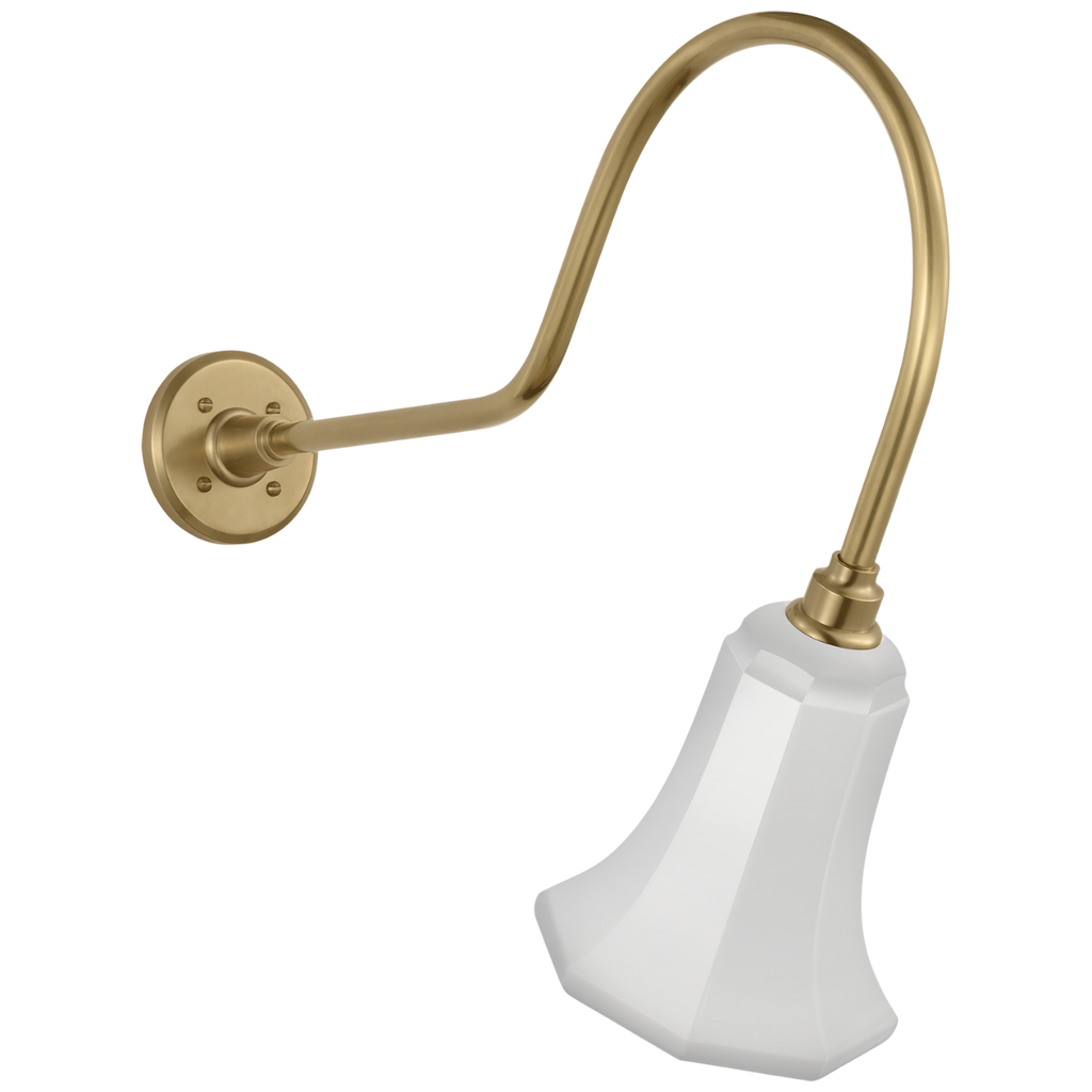Academy 26" Angled Flynn Barn Light | Hand-Rubbed Antique Brass | 7.5 | 7.5" White Savannah Shade