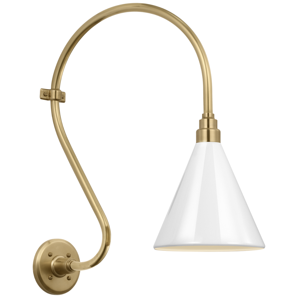 Academy 15" Larrabee Barn Light | Hand-Rubbed Antique Brass | 9 | 9" White Conical Savannah Shade