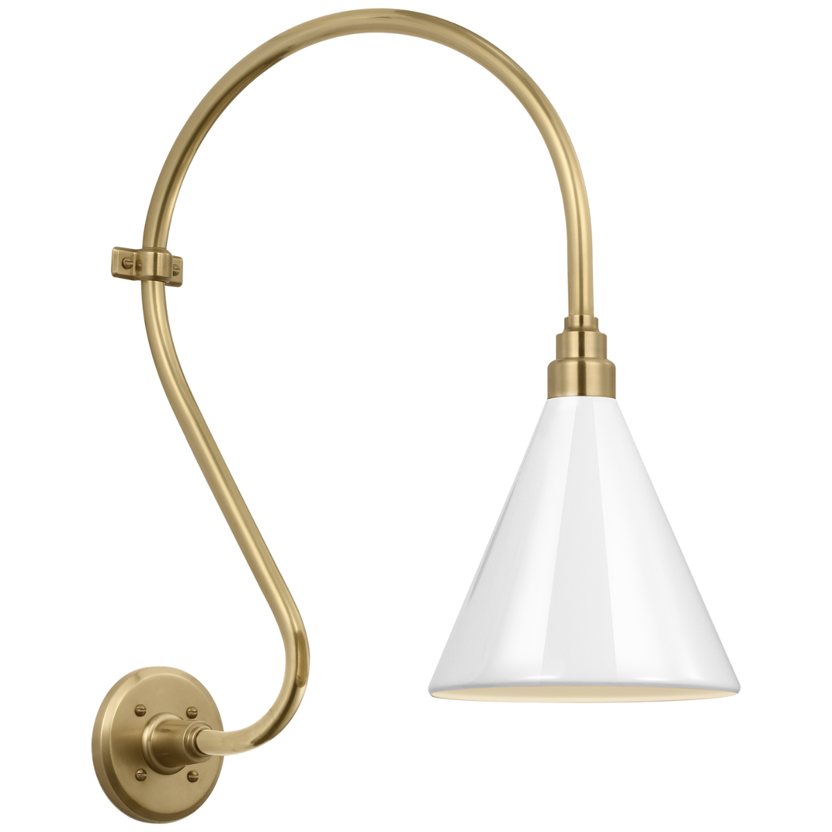 Academy 15" Larrabee Barn Light | Hand-Rubbed Antique Brass | 9 | 9" White Conical Savannah Shade