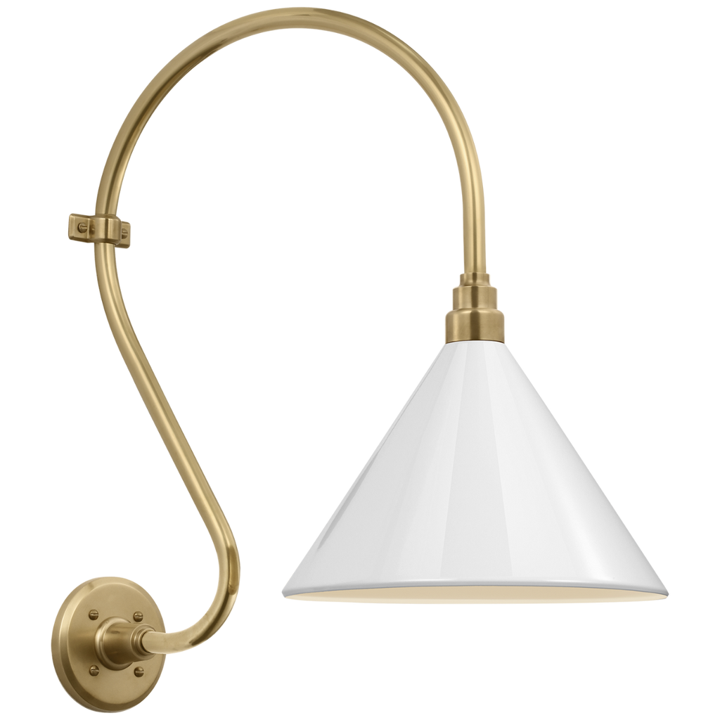 Academy 15" Larrabee Barn Light | Hand-Rubbed Antique Brass | 12.5 | 12.5" White Conical Savannah Shade