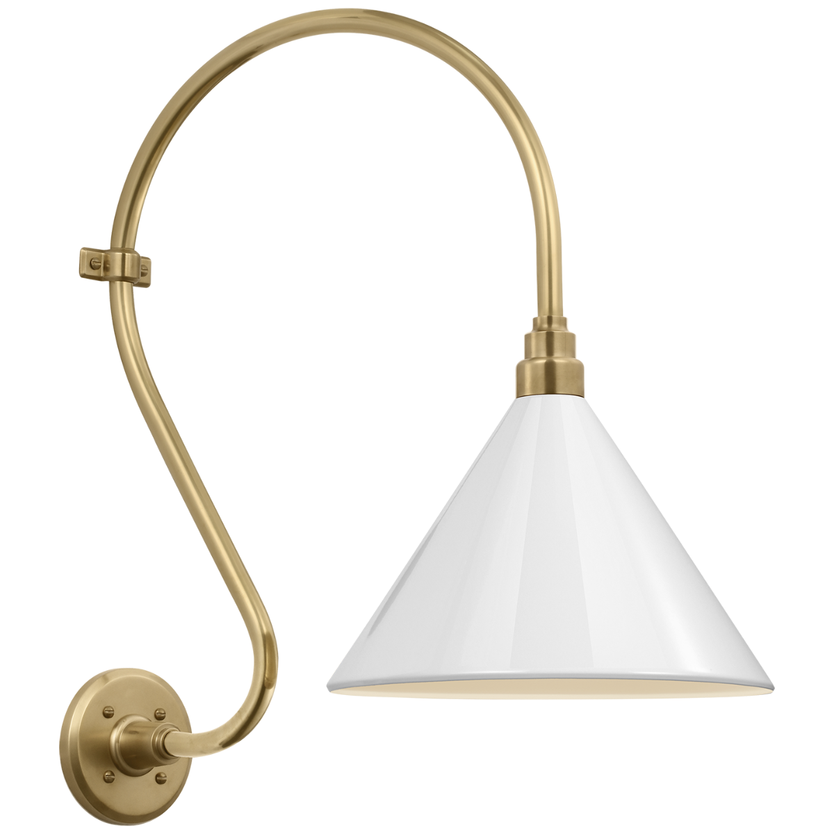 Academy 15" Larrabee Barn Light | Hand-Rubbed Antique Brass | 12.5 | 12.5" White Conical Savannah Shade