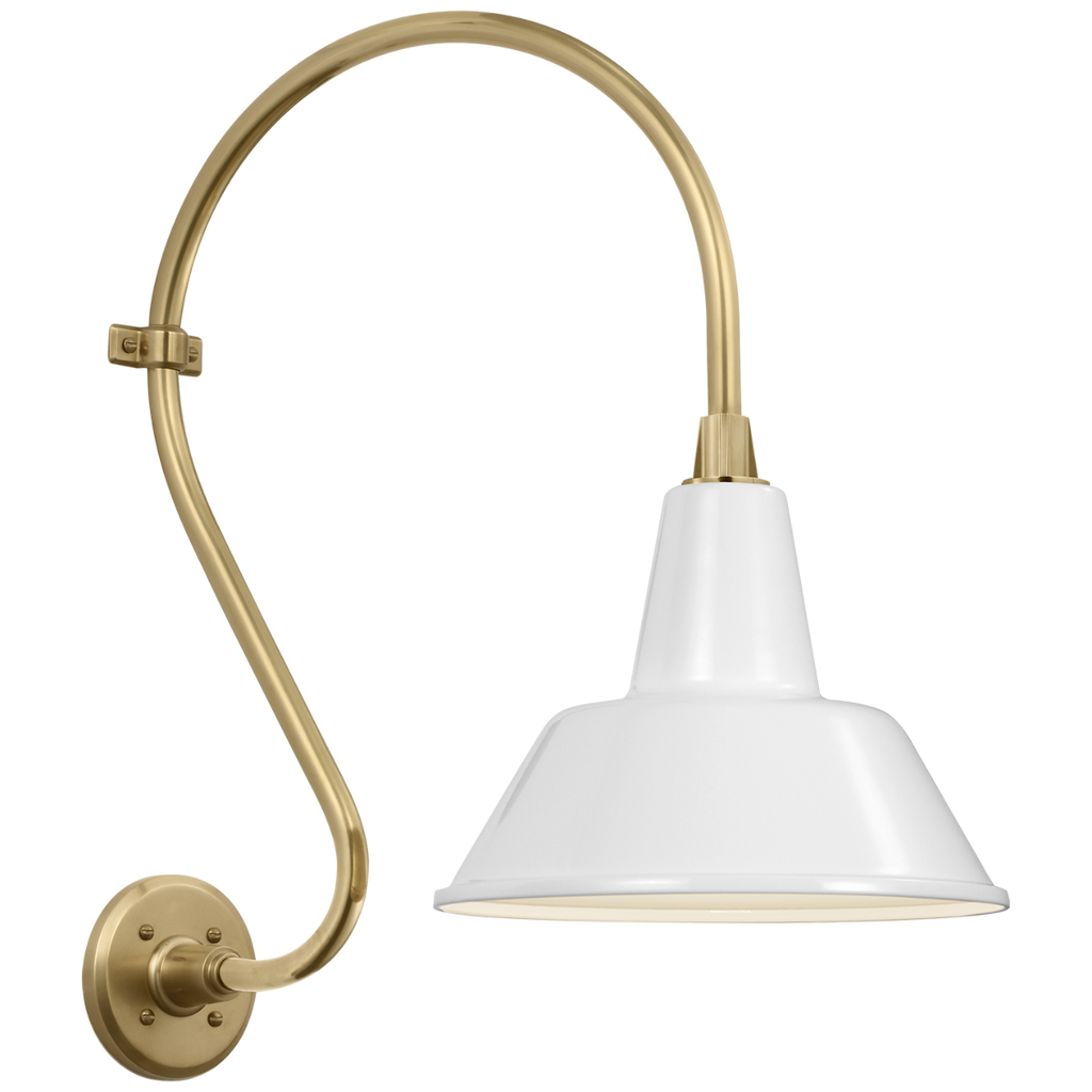 Academy 15" Larrabee Barn Light | Hand-Rubbed Antique Brass | 12.5 | 12.5" White Bowers Shade