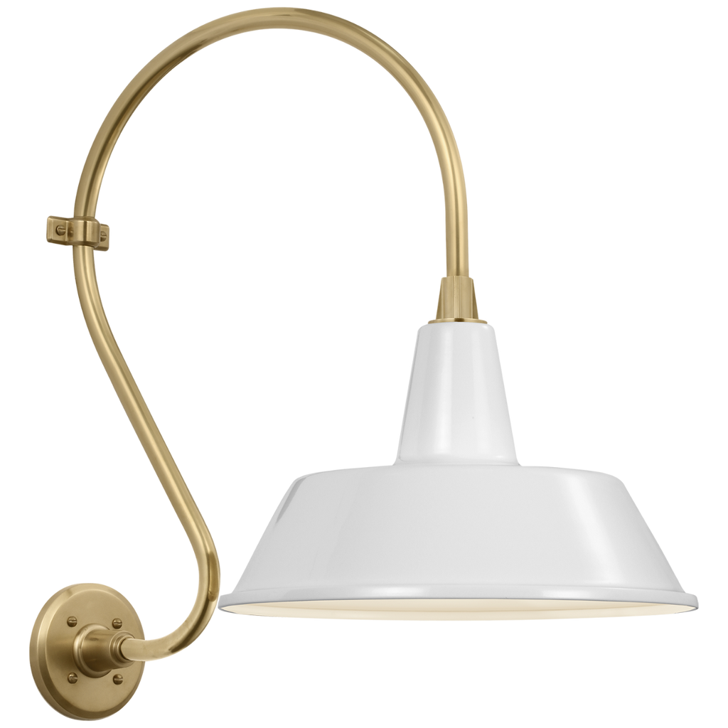 Academy 15" Larrabee Barn Light | Hand-Rubbed Antique Brass | 16 | 16" White Bowers Shade