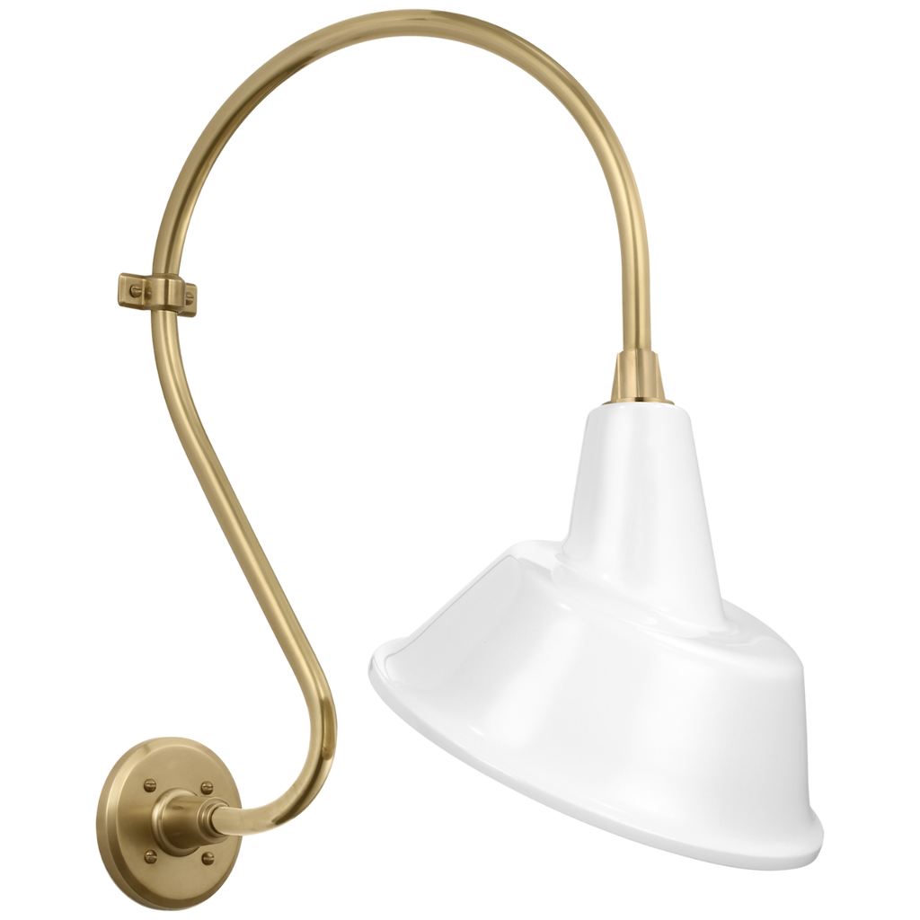 Academy 15" Larrabee Barn Light | Hand-Rubbed Antique Brass | 12.5 | 12.5" White Tilted Bowers Shade