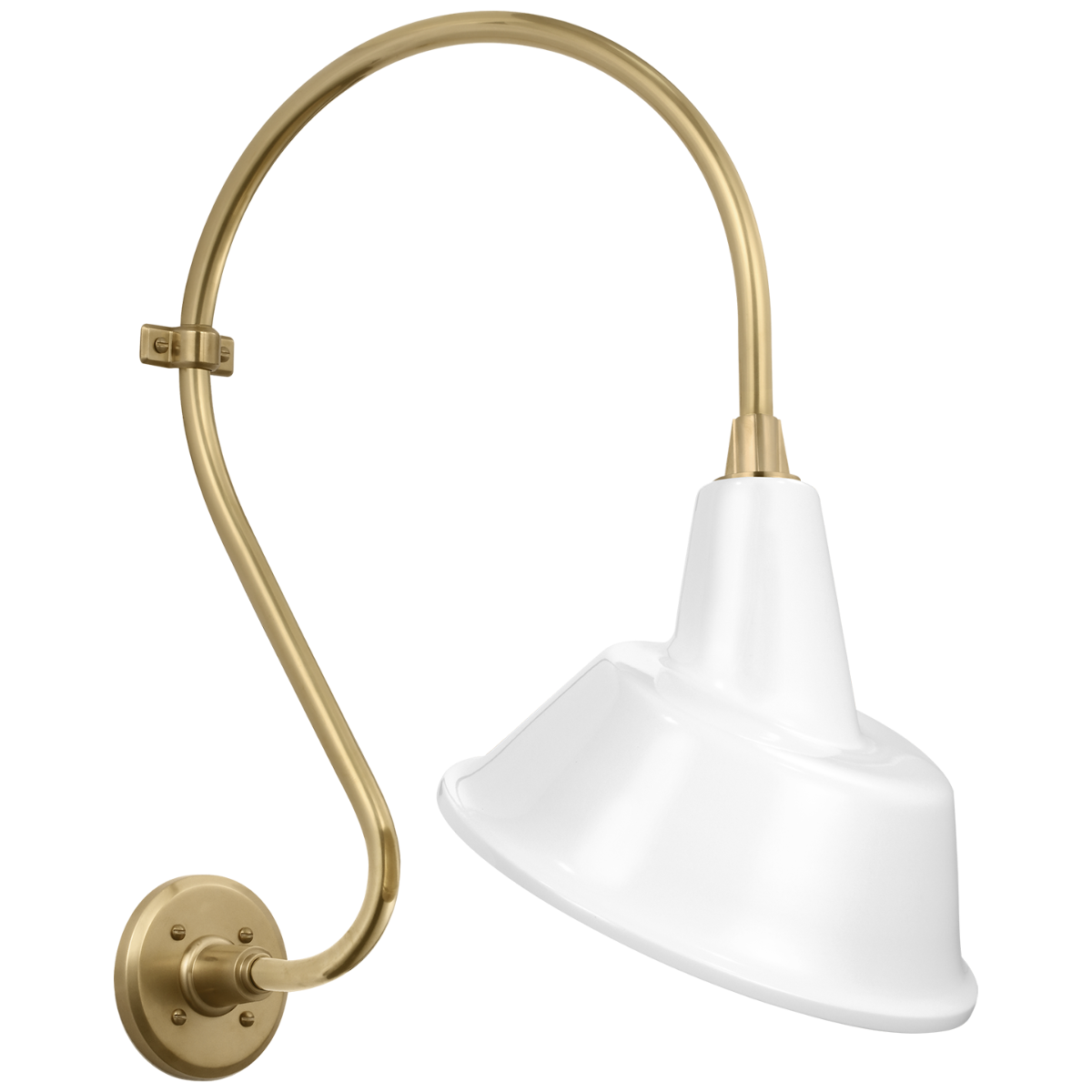 Academy 15" Larrabee Barn Light | Hand-Rubbed Antique Brass | 12.5 | 12.5" White Tilted Bowers Shade