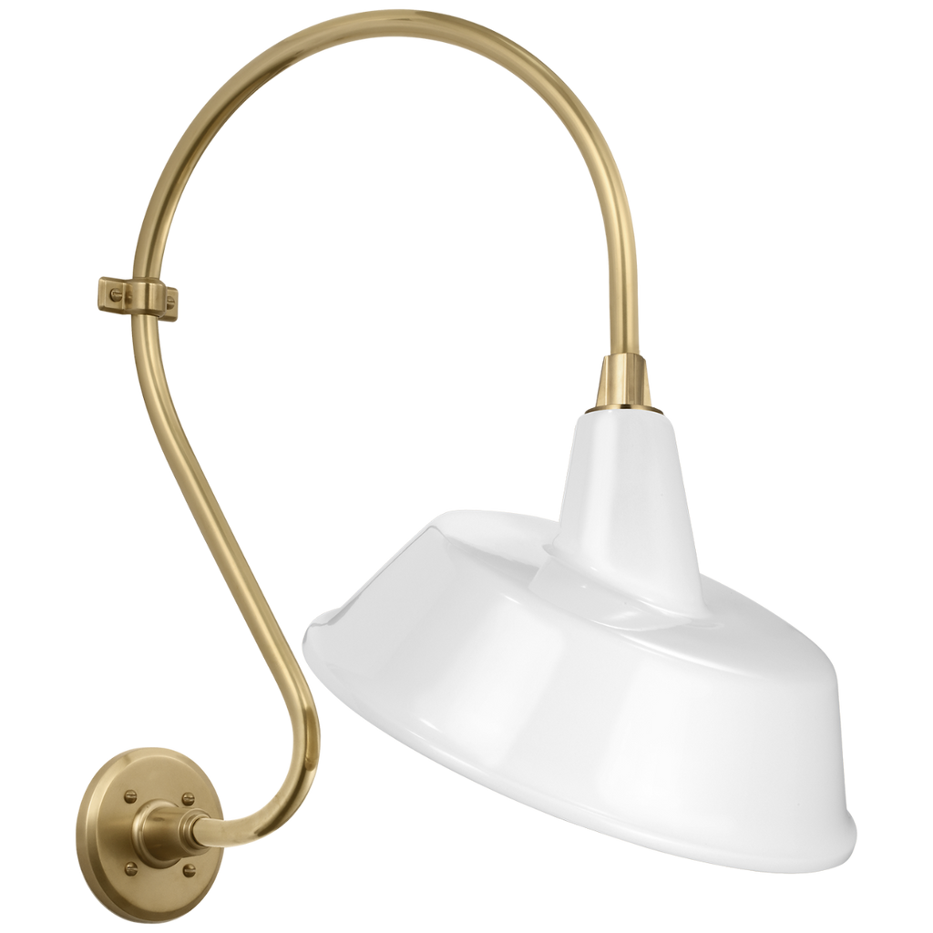 Academy 15" Larrabee Barn Light | Hand-Rubbed Antique Brass | 16 | 16" White Tilted Bowers Shade