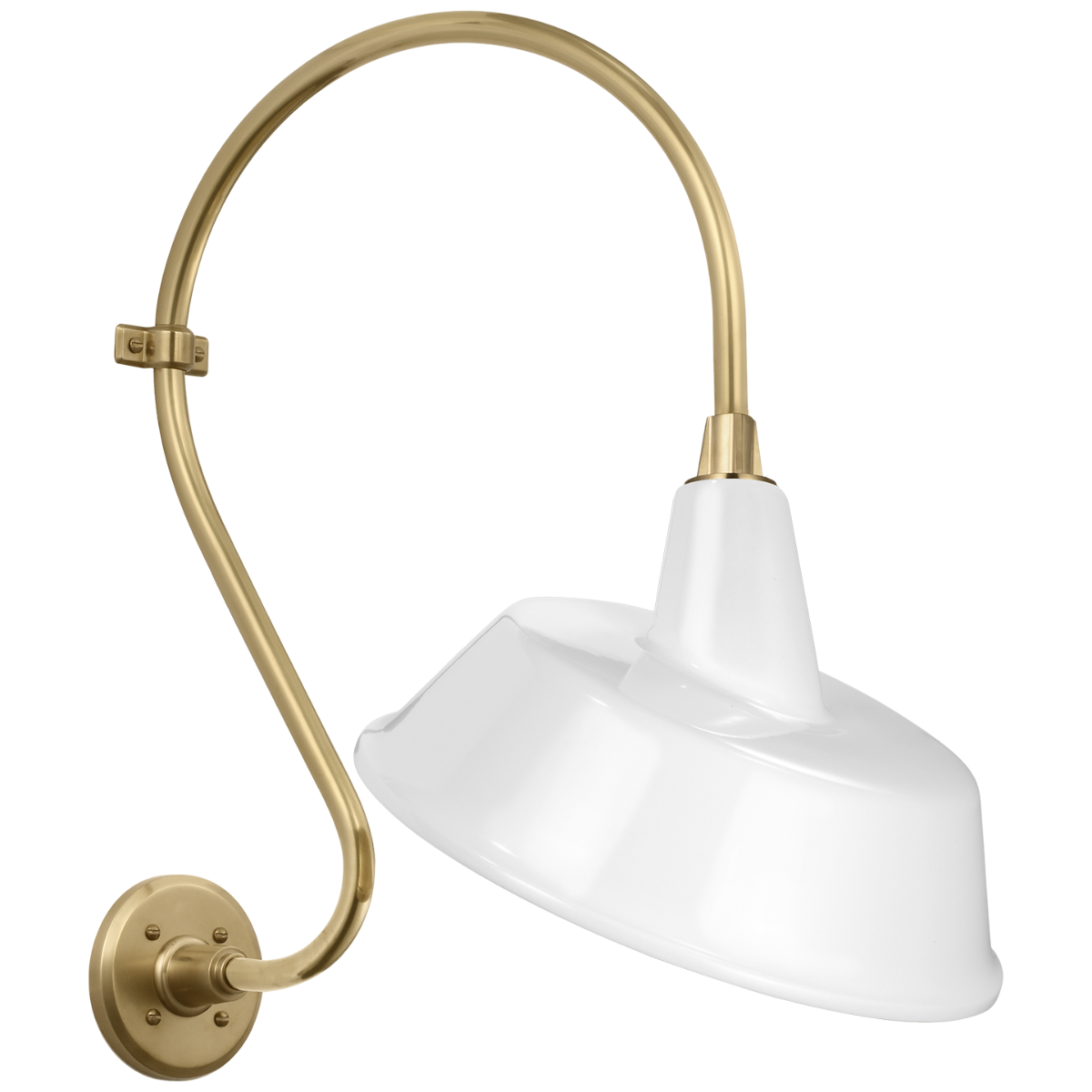 Academy 15" Larrabee Barn Light | Hand-Rubbed Antique Brass | 16 | 16" White Tilted Bowers Shade