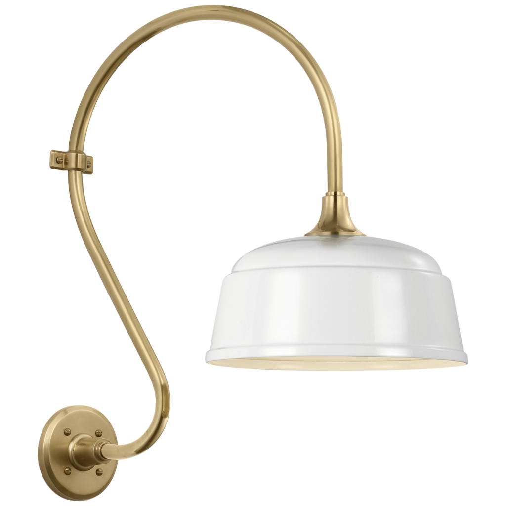 Academy 15" Larrabee Barn Light | Hand-Rubbed Antique Brass | 12.5 | 12.5" White Rockhouse Shade