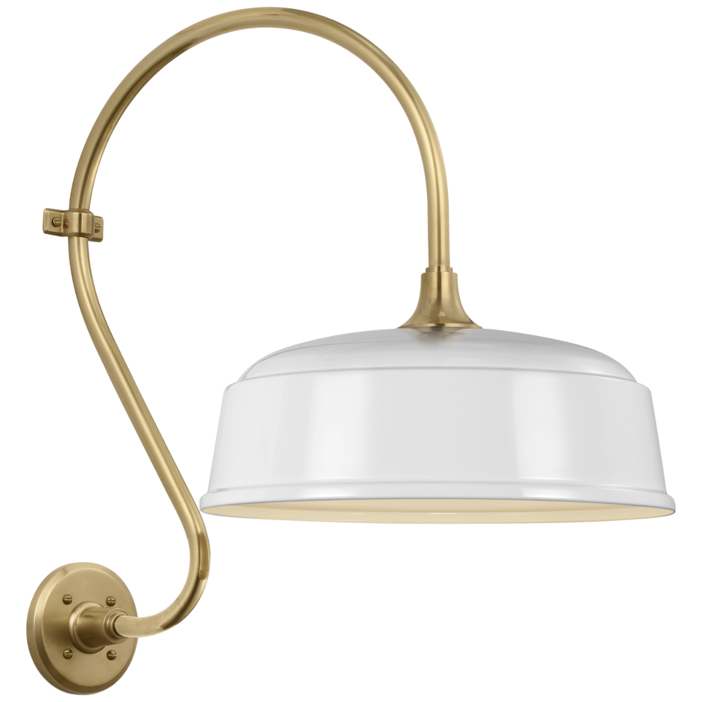 Academy 15" Larrabee Barn Light | Hand-Rubbed Antique Brass | 16 | 16" White Rockhouse Shade