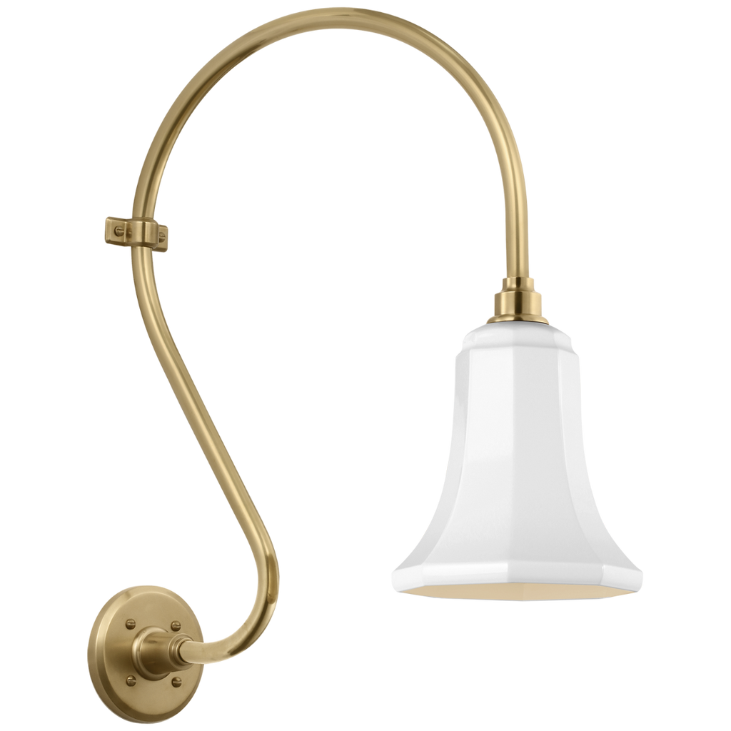 Academy 15" Larrabee Barn Light | Hand-Rubbed Antique Brass | 7.5 | 7.5" White Savannah Shade