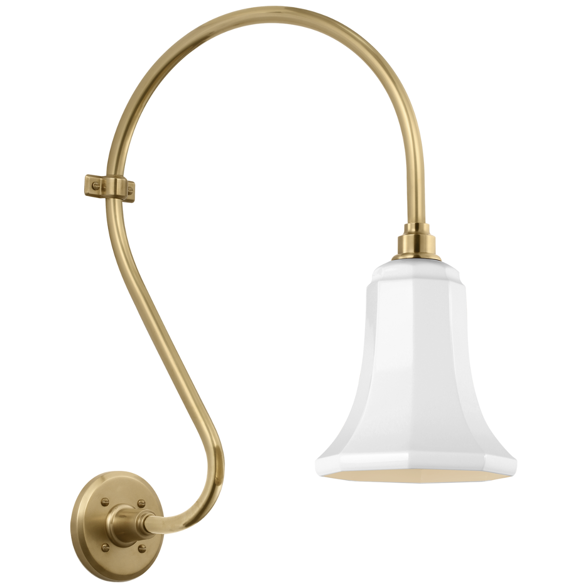 Academy 15" Larrabee Barn Light | Hand-Rubbed Antique Brass | 7.5 | 7.5" White Savannah Shade