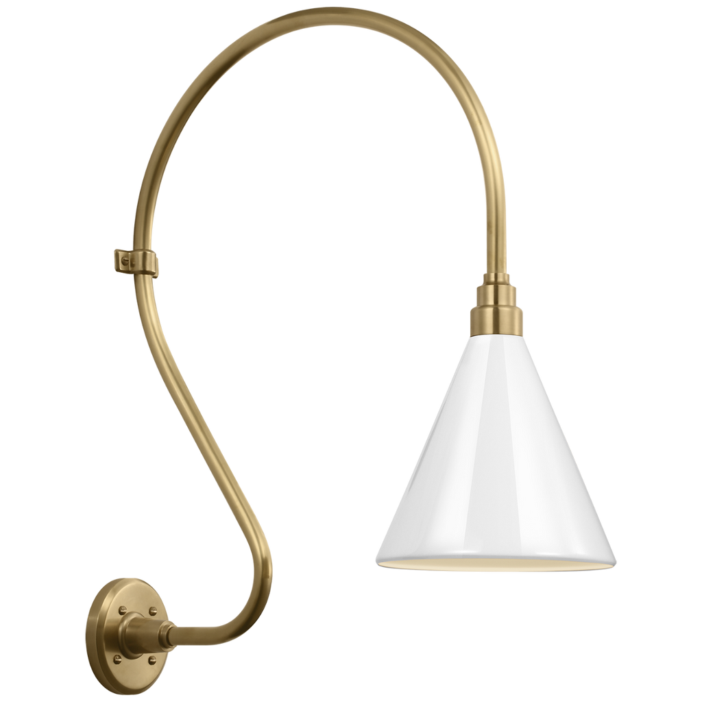 Academy 18" Larrabee Barn Light | Hand-Rubbed Antique Brass | 9 | 9" White Conical Savannah Shade