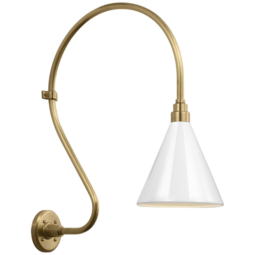 Academy 18" Larrabee Barn Light | Hand-Rubbed Antique Brass | 9 | 9" White Conical Savannah Shade