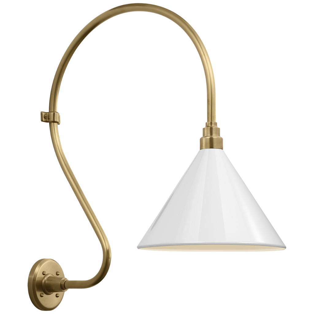 Academy 18" Larrabee Barn Light | Hand-Rubbed Antique Brass | 12.5 | 12.5" White Conical Savannah Shade