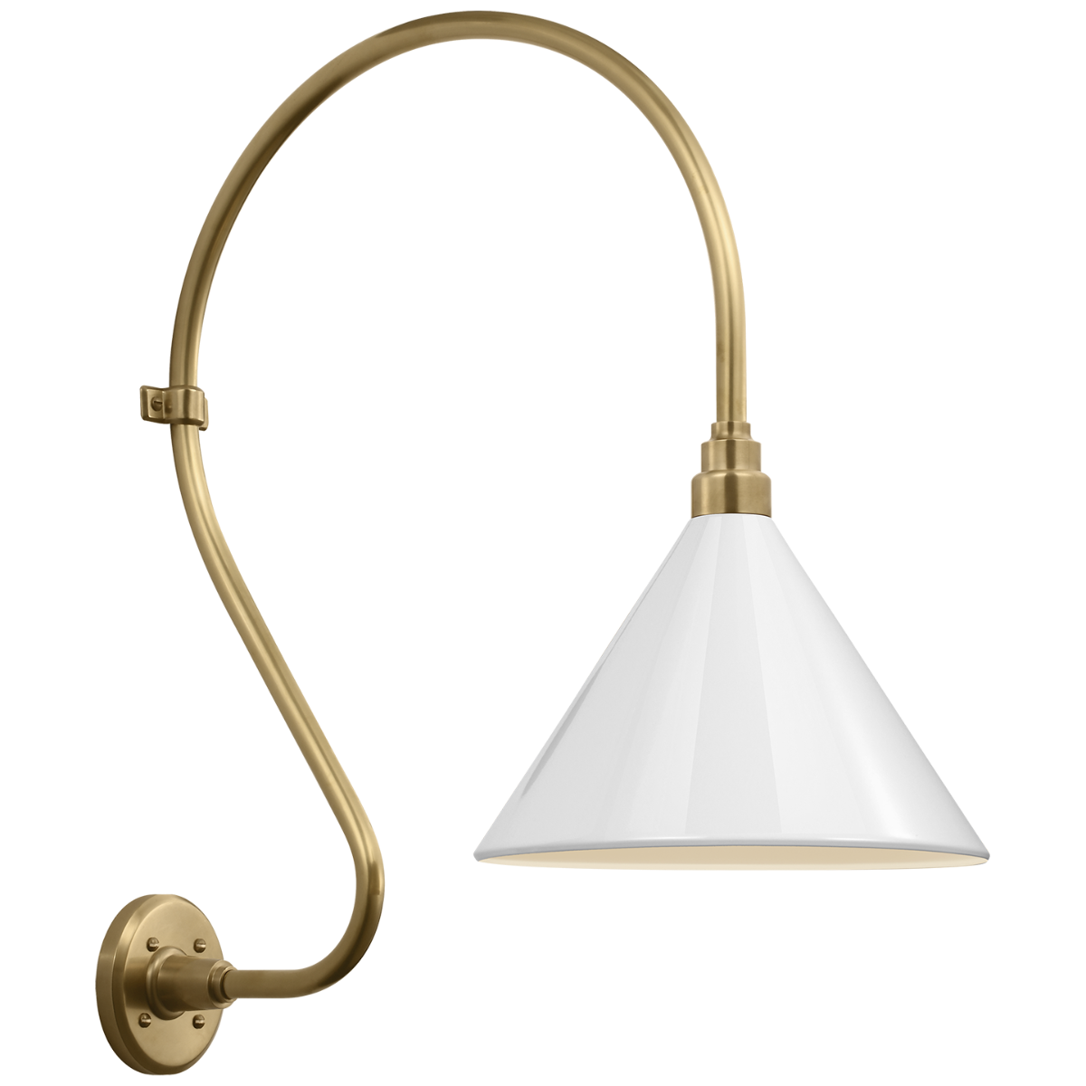 Academy 18" Larrabee Barn Light | Hand-Rubbed Antique Brass | 12.5 | 12.5" White Conical Savannah Shade