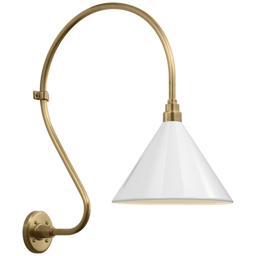 Academy 18" Larrabee Barn Light | Hand-Rubbed Antique Brass | 12.5 | 12.5" White Conical Savannah Shade