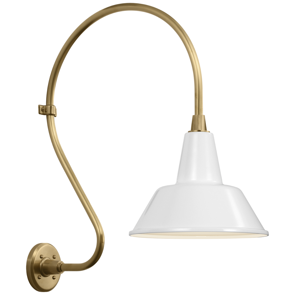 Academy 18" Larrabee Barn Light | Hand-Rubbed Antique Brass | 12.5 | 12.5" White Bowers Shade
