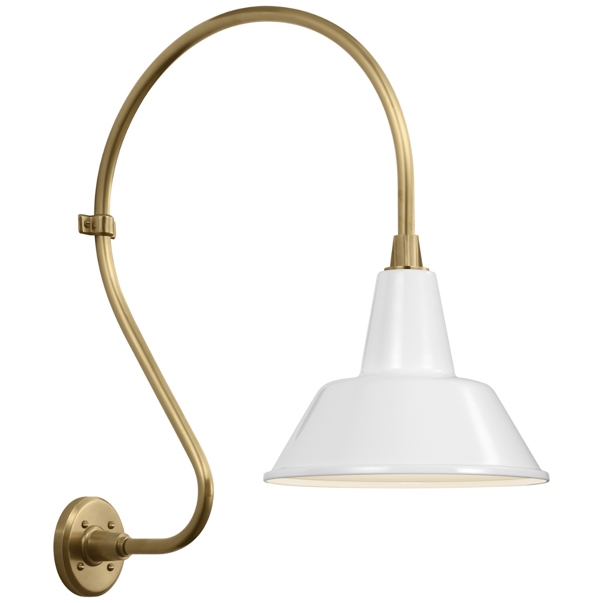 Academy 18" Larrabee Barn Light | Hand-Rubbed Antique Brass | 12.5 | 12.5" White Bowers Shade
