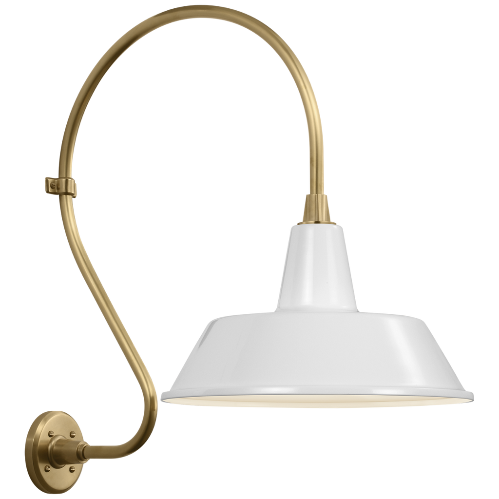 Academy 18" Larrabee Barn Light | Hand-Rubbed Antique Brass | 16 | 16" White Bowers Shade