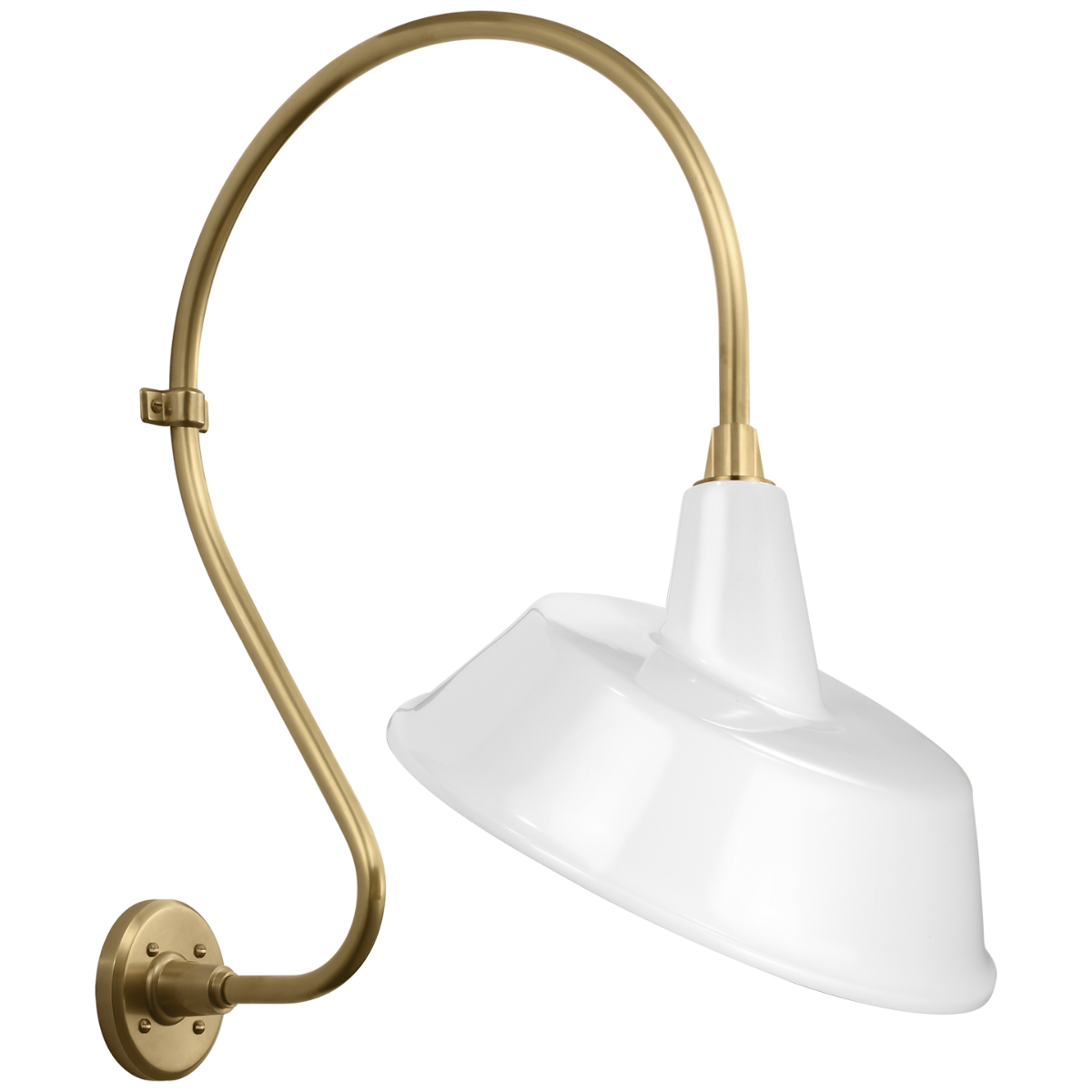 Academy 18" Larrabee Barn Light | Hand-Rubbed Antique Brass | 16 | 16" White Tilted Bowers Shade