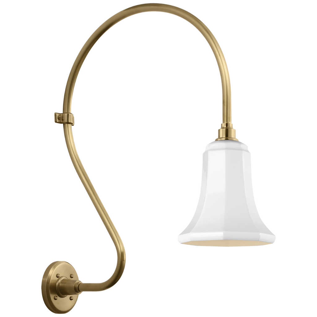 Academy 18" Larrabee Barn Light | Hand-Rubbed Antique Brass | 7.5 | 7.5" White Savannah Shade